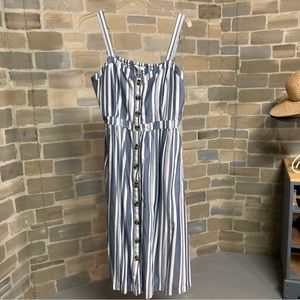 Striped Chambray Sundress Button Front Ruched Back sz XL 16/18